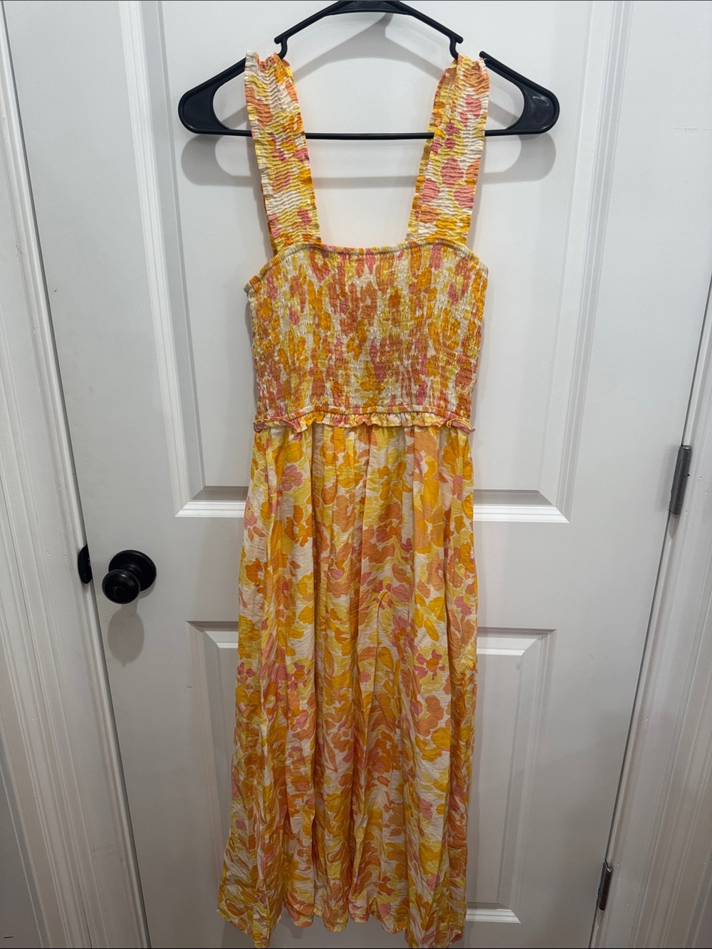 mittoshop Yellow and Pink Floral Smocked Maxi Dress